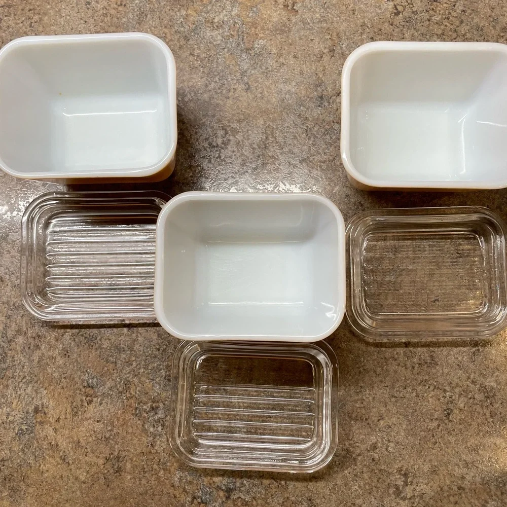 Vintage Pyrex Refrigerator Storage Dishes With Ribbed Lids Tan Set Homestead